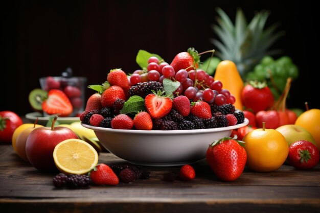 Foto exibição abundante frutas frescas vibrantes empilhadas em cima de uma mesaar 32