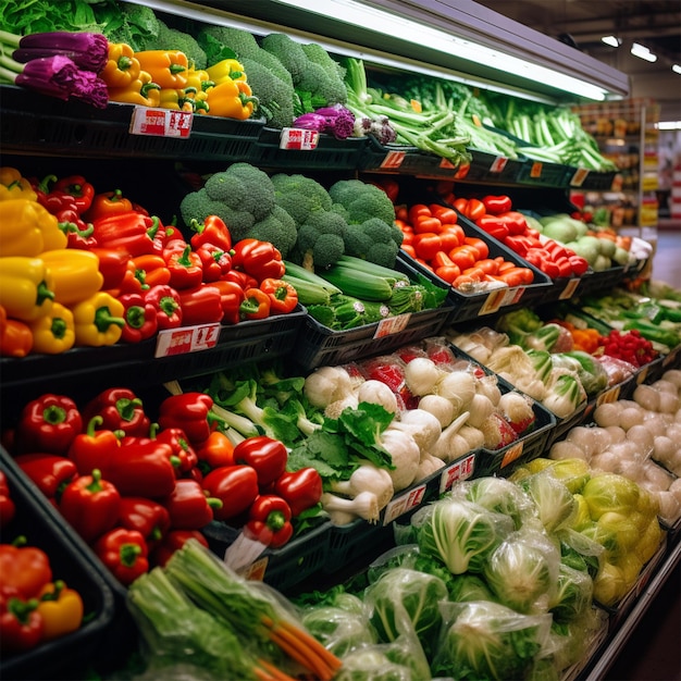 Foto exibição de alimentos para vegetais no mercado