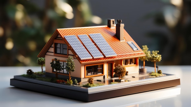 Exibição de Energia Renovável Modelo 3D da Casa Solar