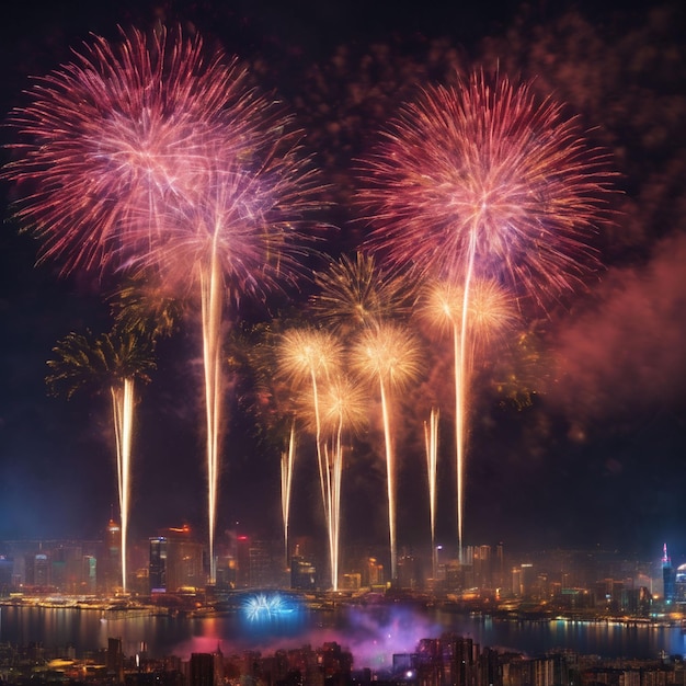 Exibição de fogos de artifício de feliz ano novo em Cingapura