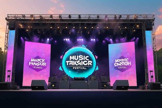 Exibição de marca de festivais de música Incorporar o logotipo em designs de palco, mercadoria e sinalização de eventos