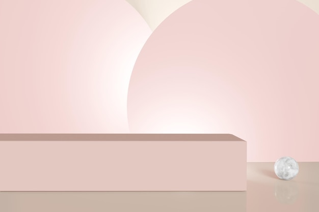 Exibição de pedestal com cubos e cilindros de cor pastel e fundo rosa abstrato com conceito de suporte de caixa Pódio para produtos de promoção de marca renderização digital em 3d realista