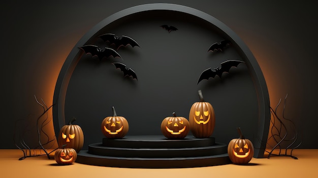 Exibição de pódio 3D cativante para produtos de Halloween Desenho de fundo misterioso