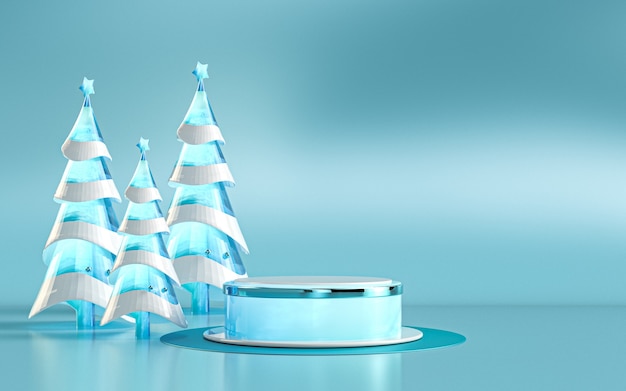 exibição de pódio de luxo de feliz Natal de inverno para apresentação de produtos renderização em 3D