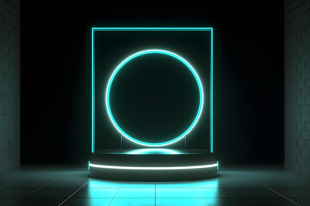 exibição de pódio de pedestal futurista com luzes de neon