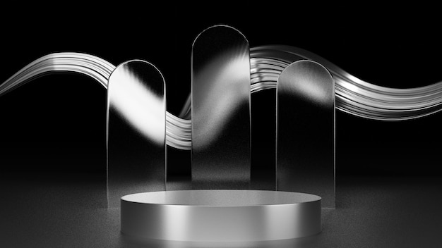 exibição de pódio de prata vazia para apresentação, plataforma limpa para vitrine de produtos, renderização em 3D