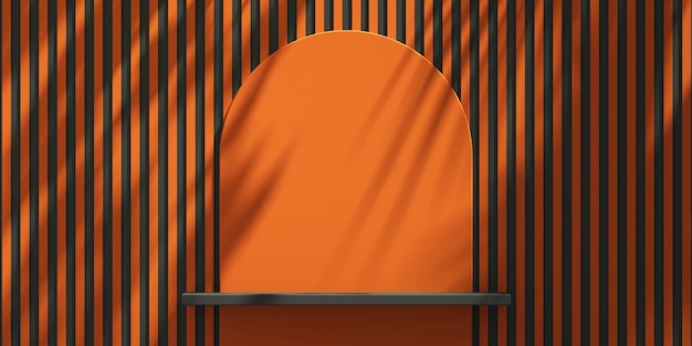 Exibição de pódio de produto 3D preto e laranja com fundo de sombra de árvore fundo de maquete de produto de halloweenilustração de renderização em 3D