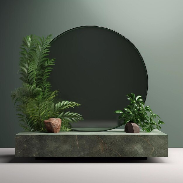 Exibição de pódio de terrazzo verde 3D para marca de apresentação de produto de estilo de vida natural e verde