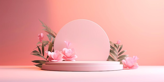 exibição de pódio fundo rosa pastel com flores rosas modelo de espaço de cópia feminina dos namorados