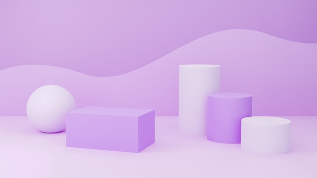 Exibição de produto 3D minimalista pódio cena geométrica tema roxo suave