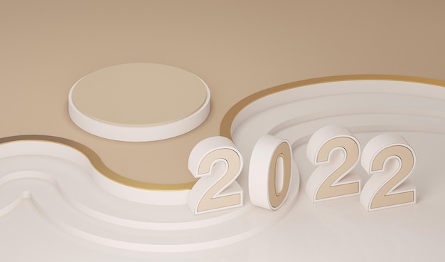 Exibição de produto bege pódio e fundo de geometria pastel Feliz Ano Novo feriado 2022 3D render