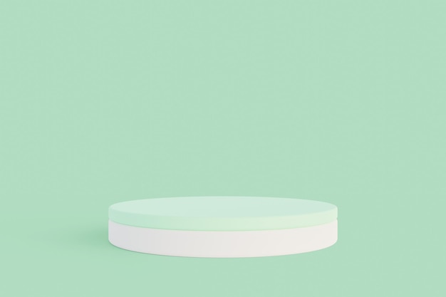 Exibição de produto de pedestal de pódio de cilindro branco minimalista em renderização 3d de fundo verde pastel