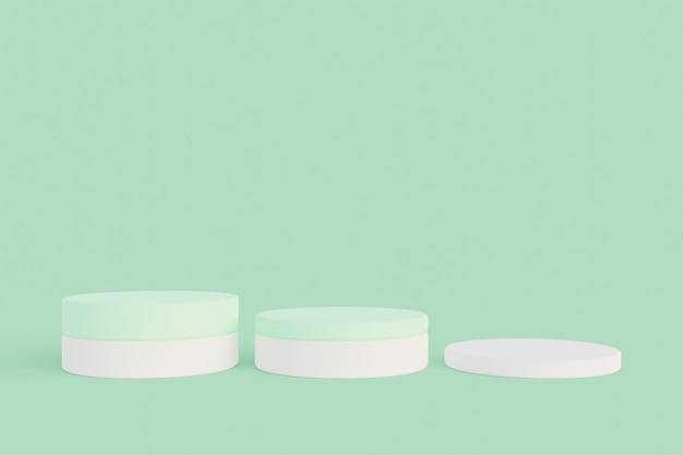 Exibição de produto de pedestal de pódio de cilindro branco minimalista em renderização 3d de fundo verde pastel