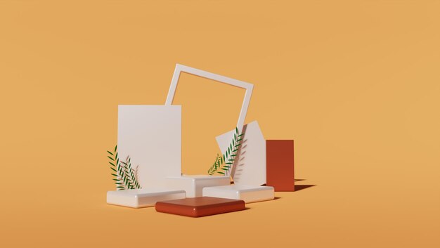 exibição de produto de pódio branco e laranja suporte de exibição de palco vazio fundo de estúdio renderização 3d