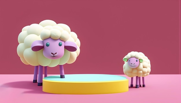 Exibição de produto em pódio 3D cor pastel elegante de eidaladha mubarak com animal de cabra 1