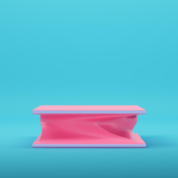 Exibição de produto vazio rosa em fundo azul brilhante em cores pastel