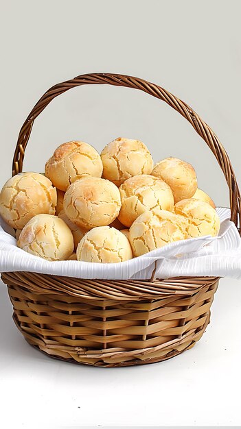 Exibição de rolos de pão de queijo brasileiro recém-assados