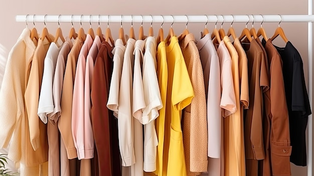 Exibição de roupas de luxo com estilo e moda Imagem e serviços elegantes seleção de tipos de cores Guarda-roupa de mola cápsula