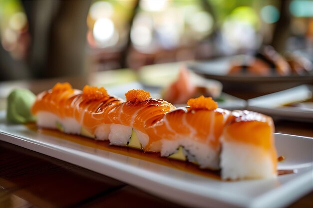 Foto exibição de sushi encantadora