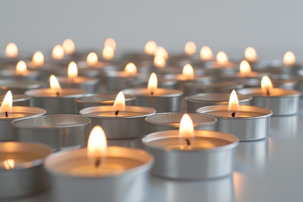 Exibição de velas de tealight de fundo branco