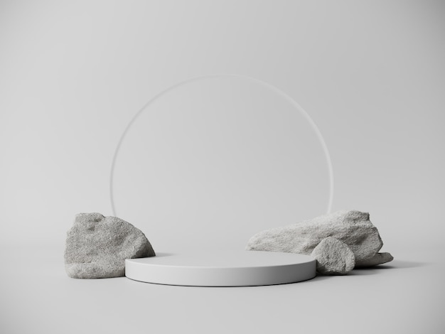 Exibição de vitrine minimalista em 3D de suporte de concreto de pódio premium com flores de papoula