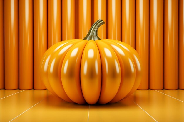 Exibição dinâmica Abóbora abstrata pódio 3D em pano de fundo laranja vibrante