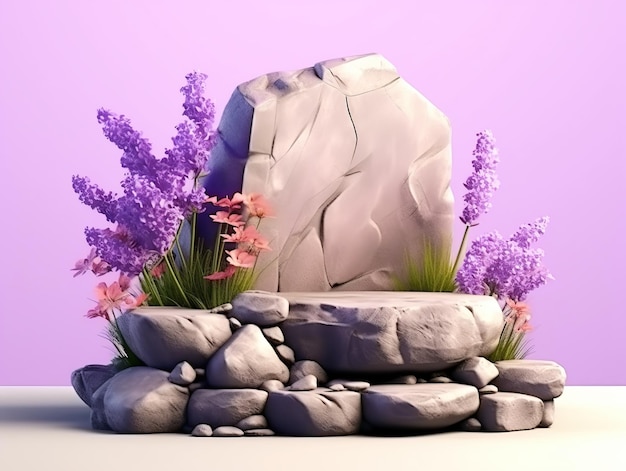 Exibição do pódio com flores de lavanda