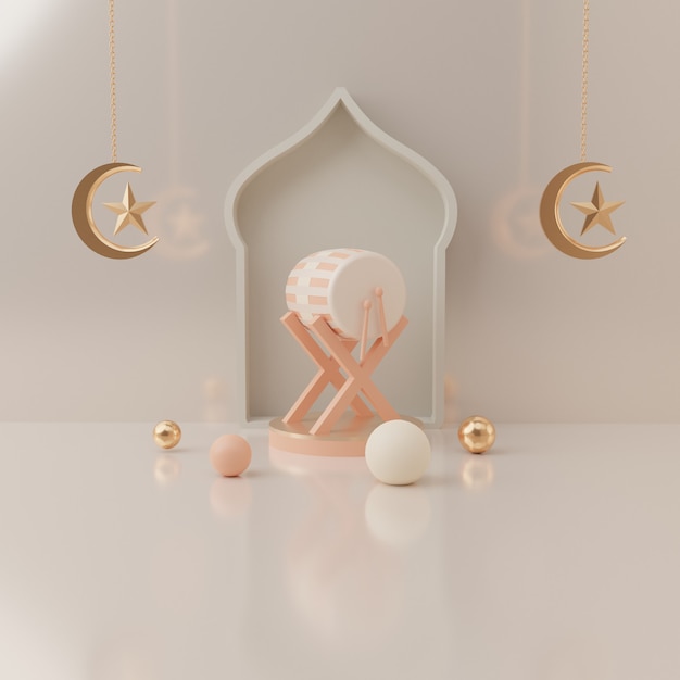 Exibição do pódio com renderização em 3d do conceito de venda do produto eid mubarak