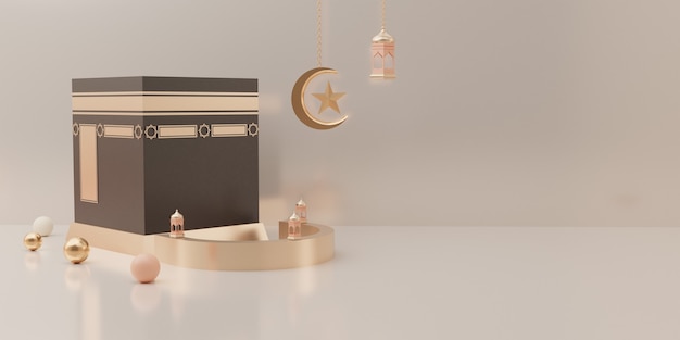 Exibição do pódio com renderização em 3D do conceito de venda do produto Eid Mubarak