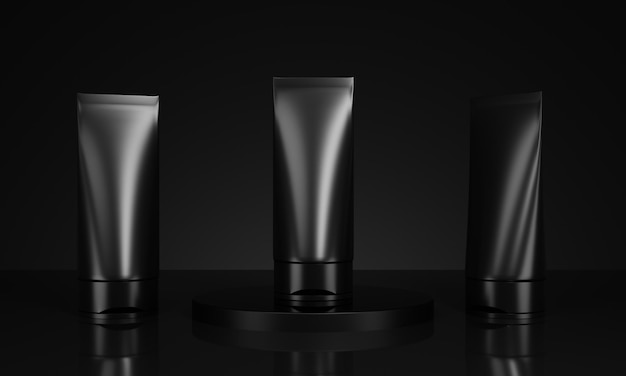 Exibição elegante de produtos cosméticos e cuidados com a pele na renderização em 3d ilustração de produto de renderização em 3d
