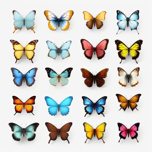 Exibição realista de borboletas renderizações impressionantes em 3d de várias espécies
