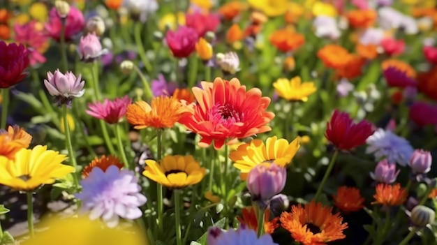 Exibição vibrante de flores desabrochando durante a primavera