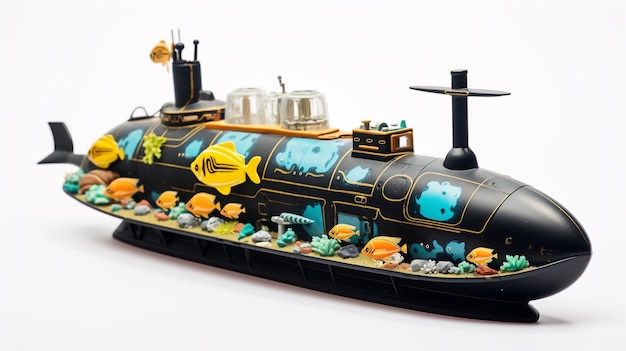 Foto exibindo um submarino em miniatura 3d