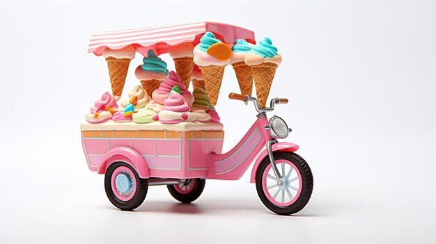 Foto exibindo uma bicicleta de sorvete em miniatura 3d