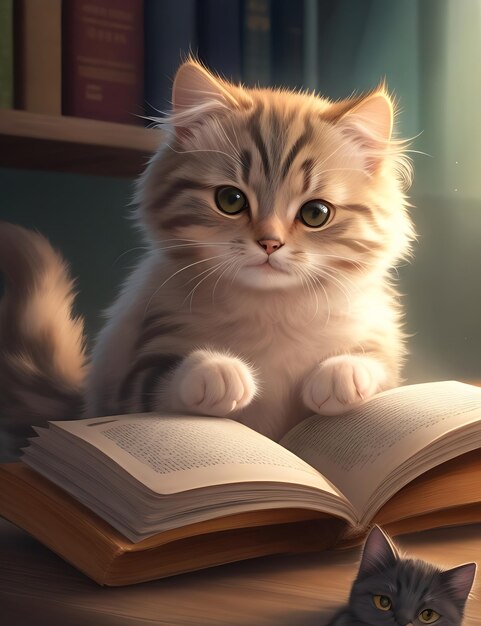 Foto exigir um gato bonito a ler um livro