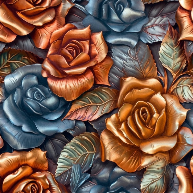 Existem muitas rosas de cores diferentes que estão na parede generativa ai