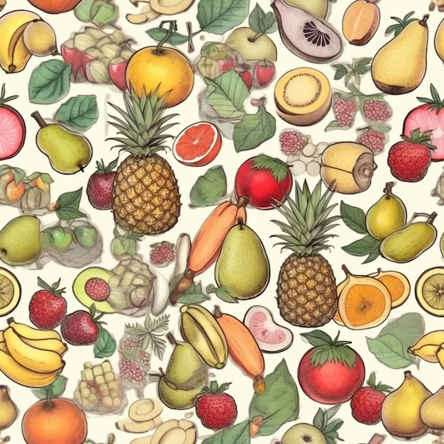 Existem muitos tipos diferentes de frutas e vegetais neste tecido generativo ai