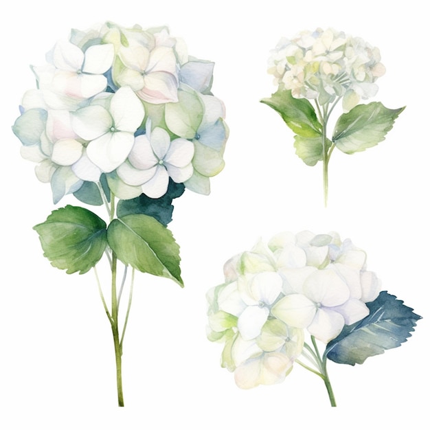 Existem três tipos diferentes de flores que são pintadas em aquarela generativa ai