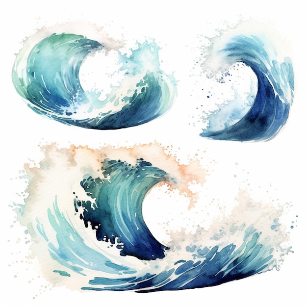 Existem três tipos diferentes de ondas de aquarela nesta imagem generativa ai