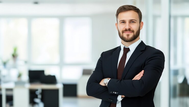 El éxito del retrato de la oficina del hombre de negocios confiado