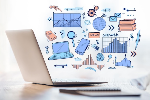 Éxito tecnológico y concepto de estrategia.