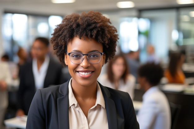 Exitosa mujer de negocios africana estadounidense que parece confiada y sonriente IA generativa