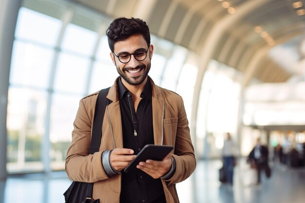 Exitoso hombre de negocios milenario Hombre de Oriente Medio en el aeropuerto