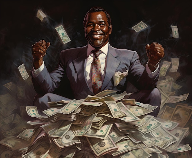 Un exitoso hombre de negocios negro dinero en el fondo