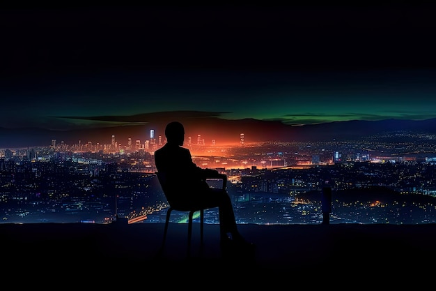 Exitoso hombre de negocios con vistas a la ciudad por la noche AI generativo