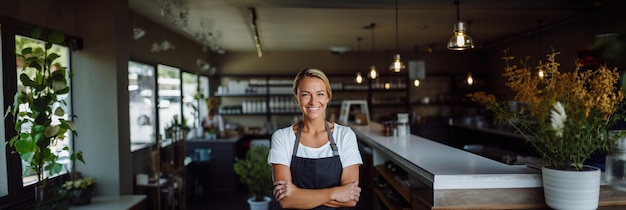 El exitoso propietario de una pequeña empresa sonriendo felizmente