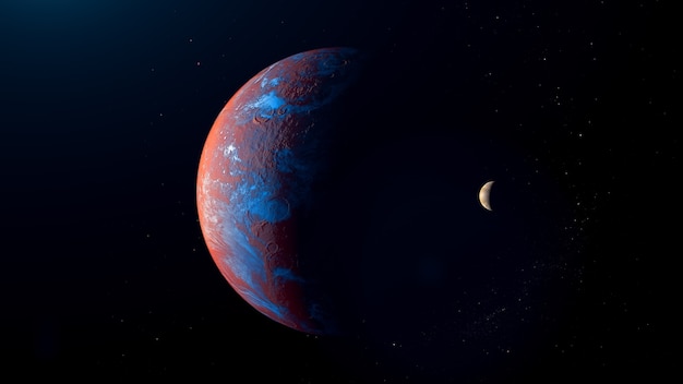 Exoplaneta rojo con luna