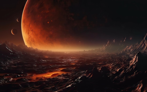Exoplaneten filmische Erforschung Fantasielandschaft Exoplaneten im farbenfrohen Raum mit Sternbildern
