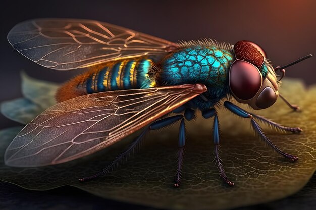 Exotic Drosophila Fruit Fly Diptera closeup Rede neural gerada por IA