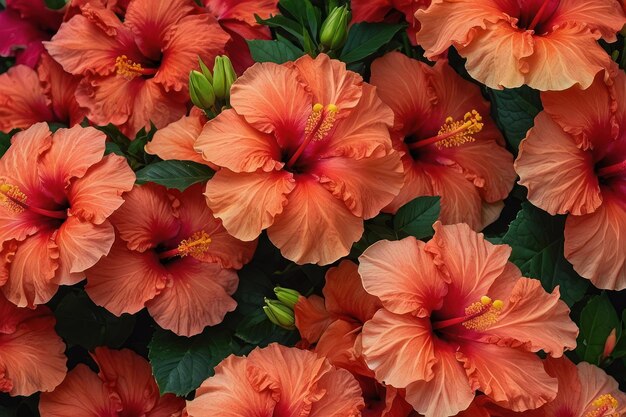 Exóticas flores de hibisco llenando el marco